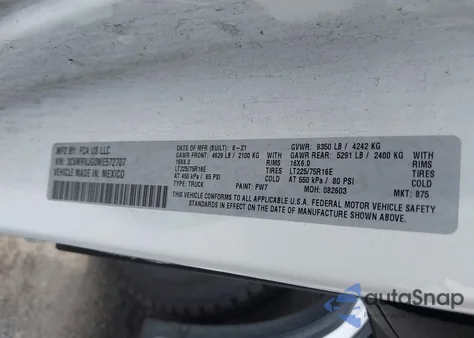 2021 Ram Promaster 3500 Cargo Van High Roof 159 Wb Ext z USA, uszkodzony, nr VIN 3C6MRVJG0ME572707